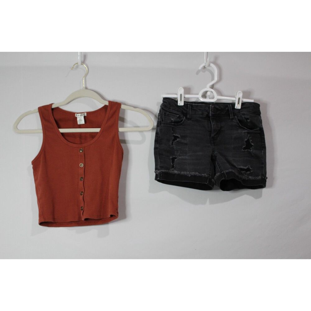 Tween Outfit Distressed Jean‎ shorts trendy tank 90's grunge Y2K sz10 - Picture 3 of 8